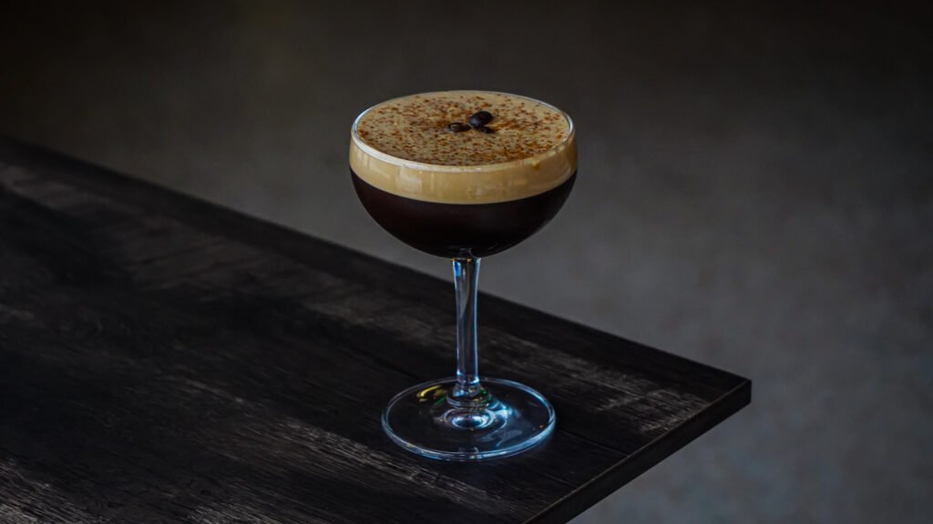 This is a picture of an espresso martini at our beverage catering charleston as well as used in our free online cocktail class